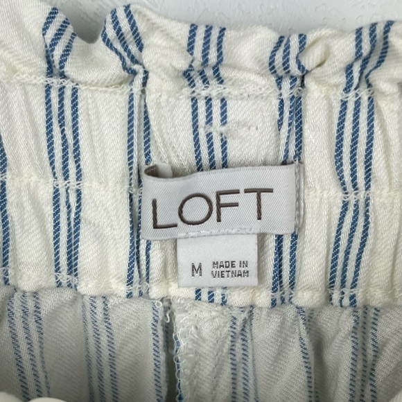 LOFT White Blue Striped Paperbag Shorts High Waist Medium - Picture 9 of 11